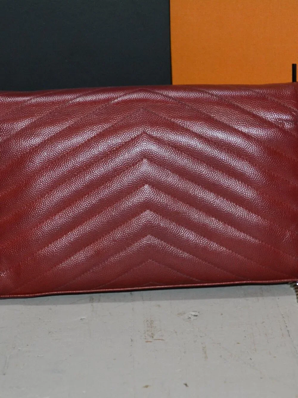 YSL Signature Cassandre Wallet in Red with Silver Chain - Picture 2 of 2